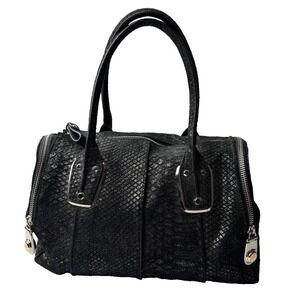 B Makosky SnakeSkin Embossed Leather Satchel Handbag Y2K Dark Academia Goth